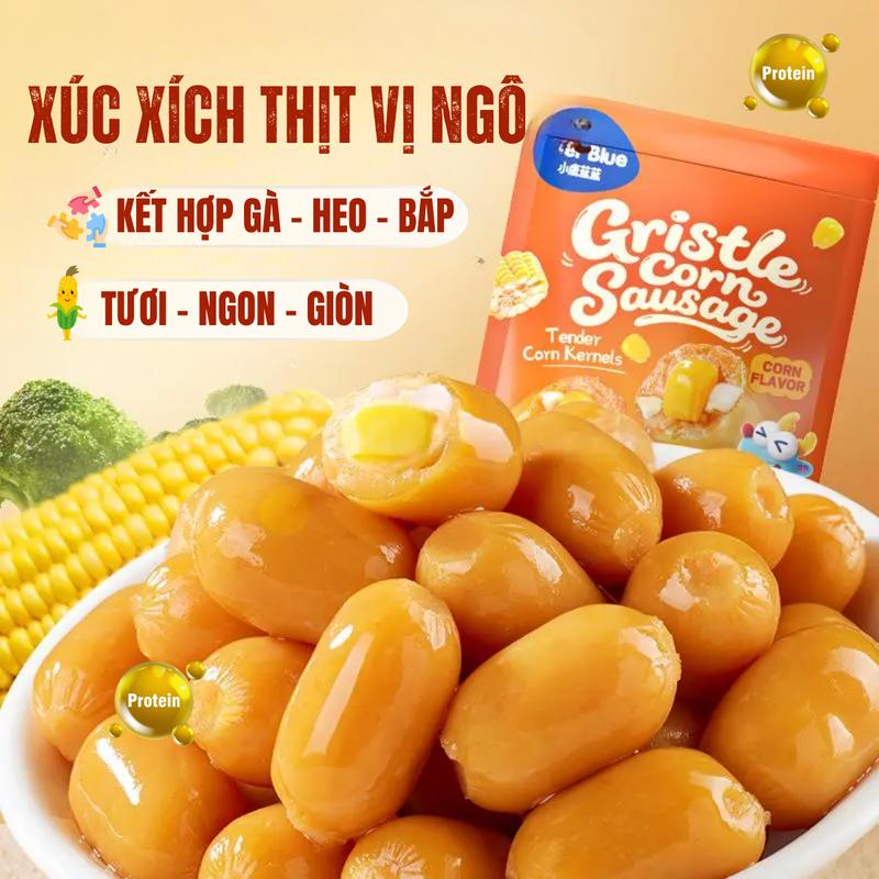  Xúc Xích Thịt Sụn Giòn Vị Ngô DEER BLUE Thịt Gà Heo Giàu Protein Chất Đạm - Bịch 30 Túi Nhỏ Ăn Vặt Bổ Dưỡng Cho Trẻ Em Chiên Nướng Xào 