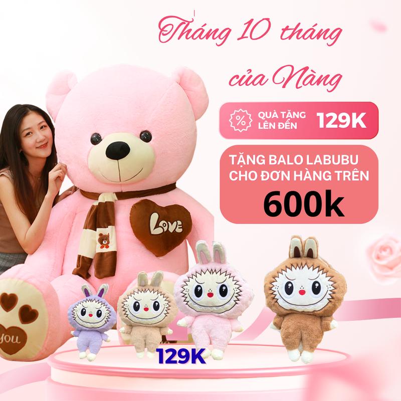 Gấu bông teddy cao cấp. thú nhồi bông to teddy thêu chân trái tim nổi( tặng balo labubu cho đơn trên 600k)
