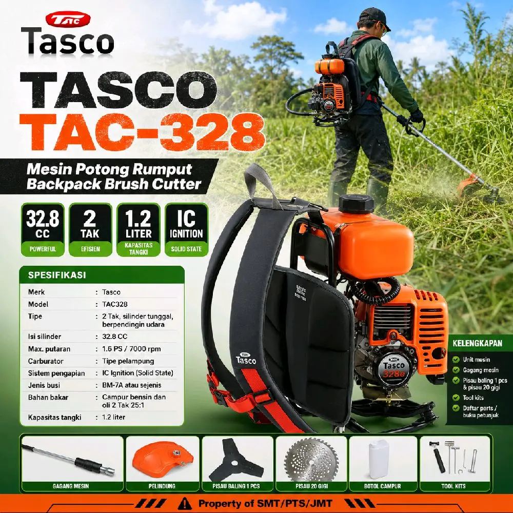 Mesin Potong Rumput TASCO 328e Knapsack Brush Cutter Gendong 328 2 Tak