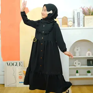 gamis muslim anak perempuan/gamis aisyah/gamis cocok segala musim/drees gamis/gamia ngajai bahan crinkle airflow estimasi 7-13 tahun Baju Lembut
