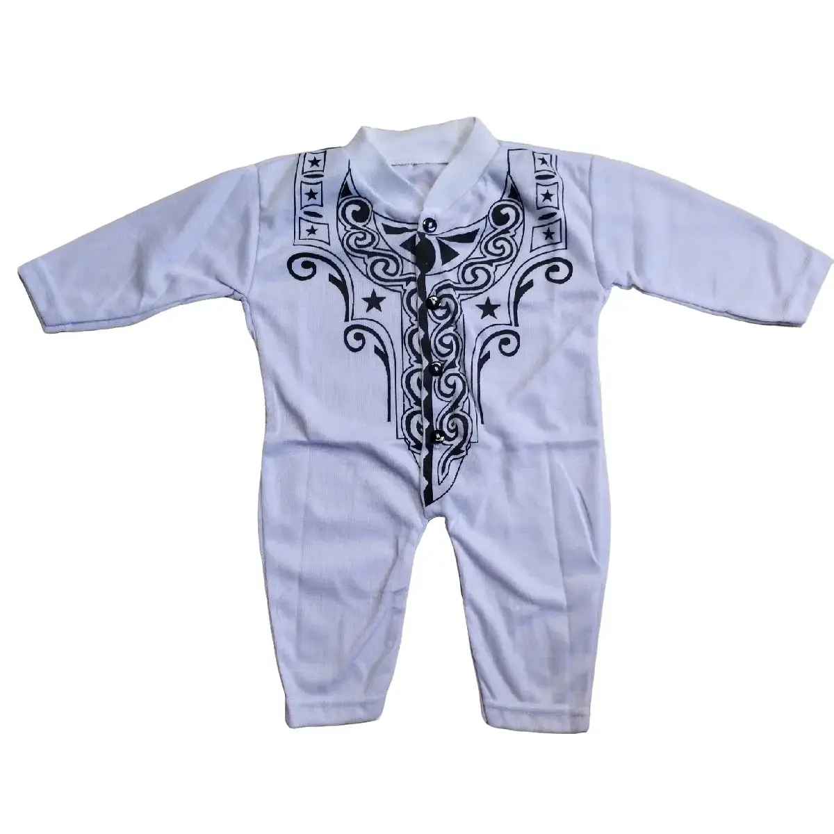 Jumper koko bayi laki-laki baru lahir 0-6 Bulan Katun Lembut Nyaman Putih Anak Baju Muslim Panjang