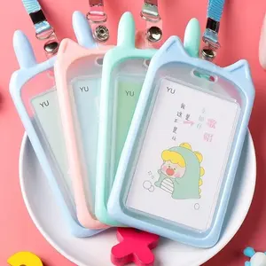 AksesoriesU 5770 Name Tag Lanyard Gantungan Kartu Motif Kuping / Id Card Holder Akses MRT Busway E-Money Bentuk Karakter Warna Pastel free Tali