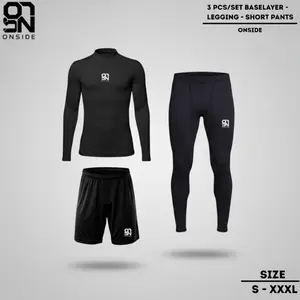 ONSIDE 3 PCS/SET BAJU MANSET LEGGING BASELAYER PANJANG DAN CELANA PENDEK DRIFIT PRIA FUTSAL GYM LARI