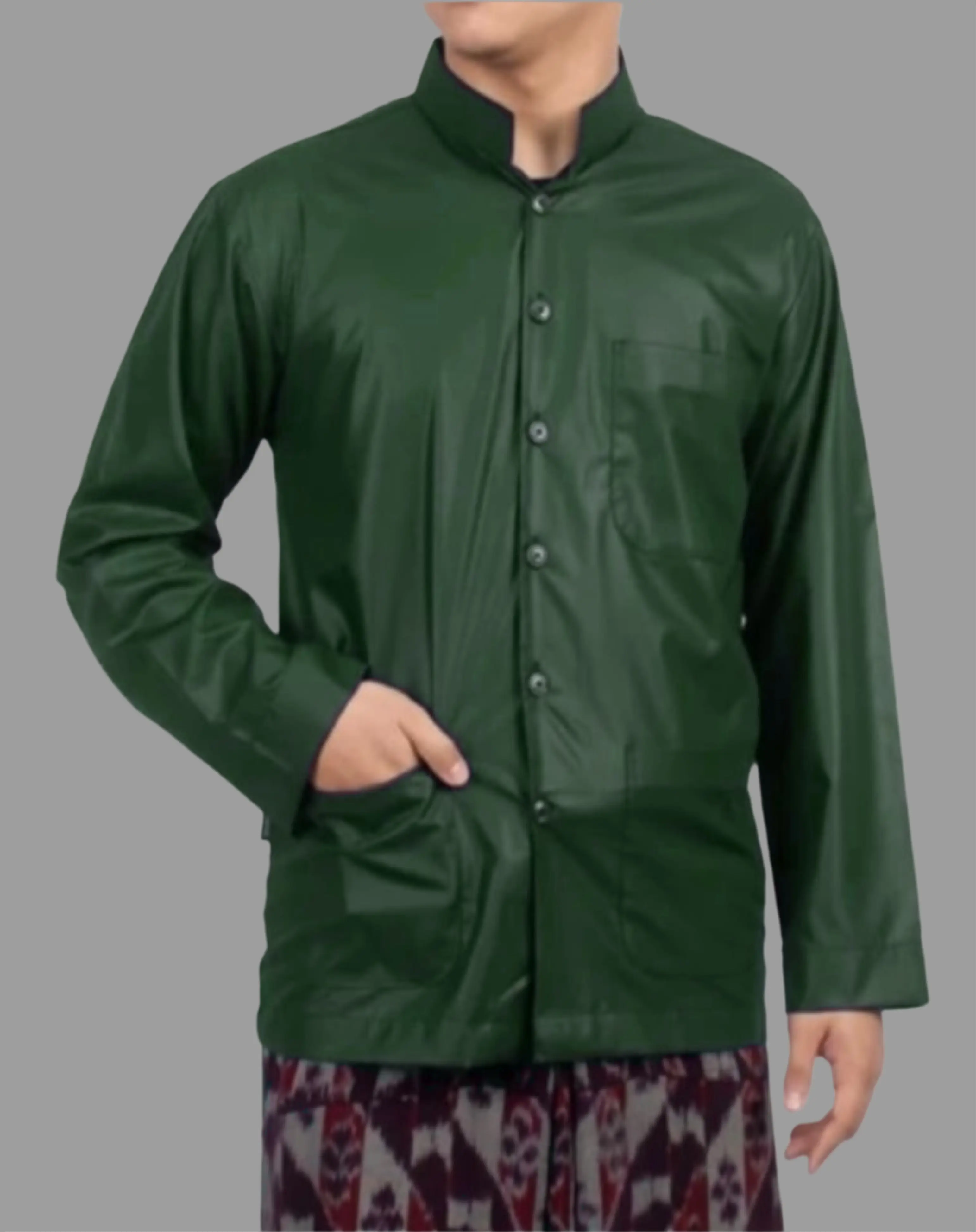 Alwafi baju Koko Haibah saku depan lengan panjang Polos Muslim Pria model ammu