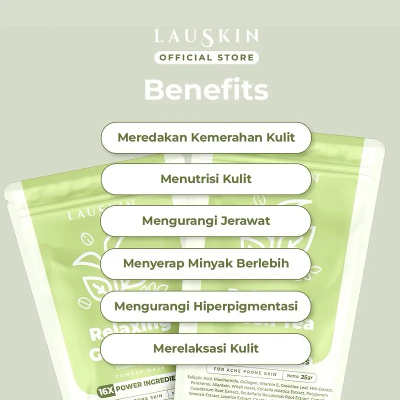 LAUKSIN BEAUTY MASKER GREENTEA MASKER JERAWAT LAUSKIN MASKER ORGANIK 5