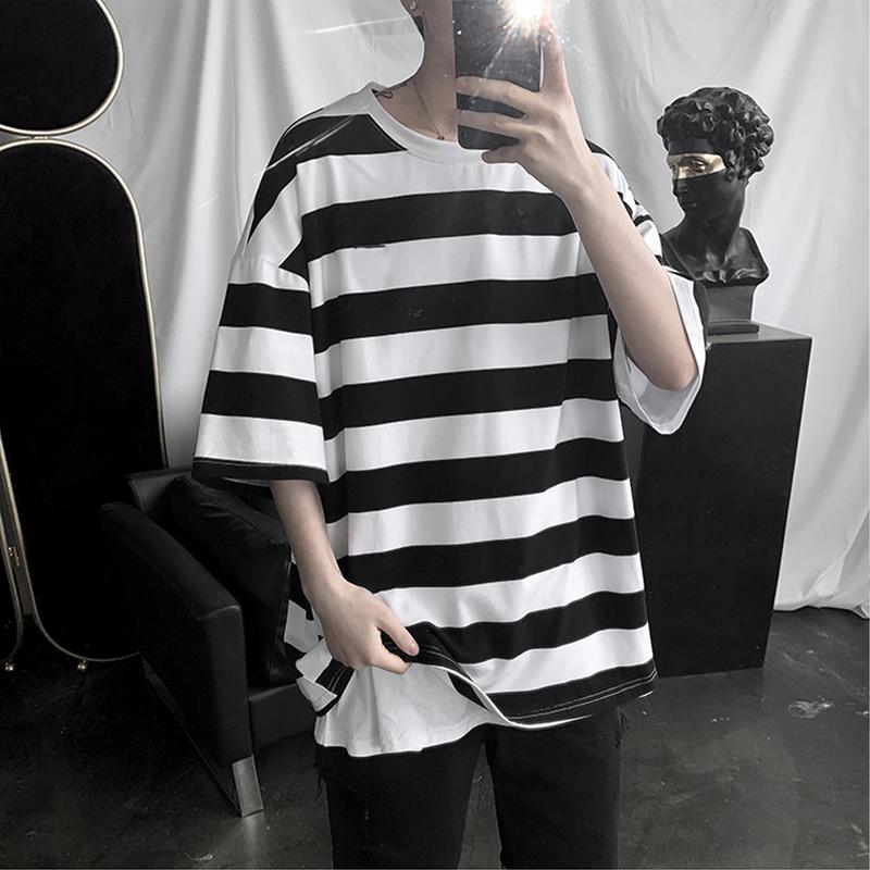 Product Introduction of Vintage striped T-shirt men's clothing Korean-style comfortable fine cloth fashion unisex clothes 19