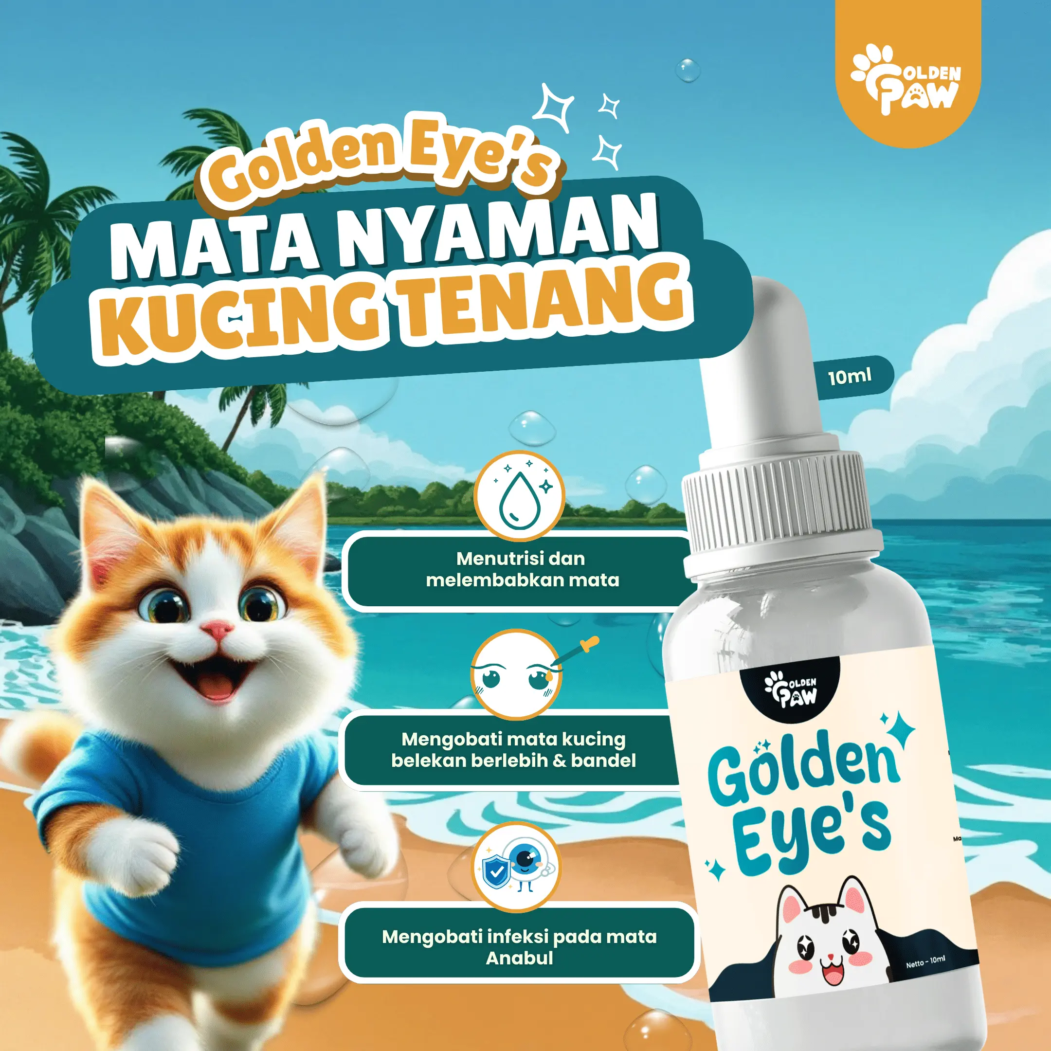 Golden Paw Golden Eye's Obat Tetes Mata Kucing Anti Radang, Infeksi Belekan dan Sakit Mata Kucing