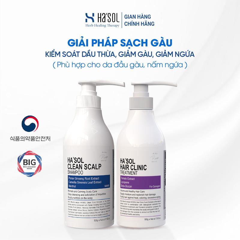Giải Pháp Sạch Gàu Giảm Nấm Ngứa Dầu Gội Giảm Gàu Nấm Ngứa Hasol Clean Scalp Shampoo + Kem Ủ Tóc Phục Hồi Tóc Hư Tổn Hasol Hair Clinic Treatment Dưỡng Tóc