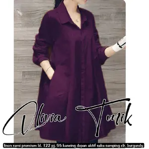 Olivia Blouse Jumbo Linen Rami Premium Cantik Elegan Casual Tunik Wanita  Busui Kancing burgundy Kemeja Lengan Atasan Katun Terbaru