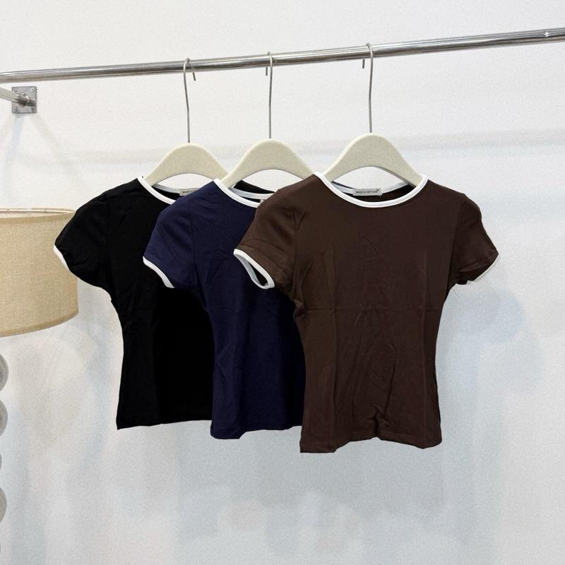 Áo thun nữ dáng ôm body phối viền tay cổ co giãn tôn dáng