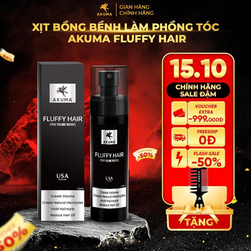 Xịt Bồng Bềnh Tóc AKUMA Fluffy Hair 120ml - Tạo Độ Phồng, Kiểm Soát Dầu, Giảm Bết, Thích Hợp Cho Mọi Kiểu Tóc.
