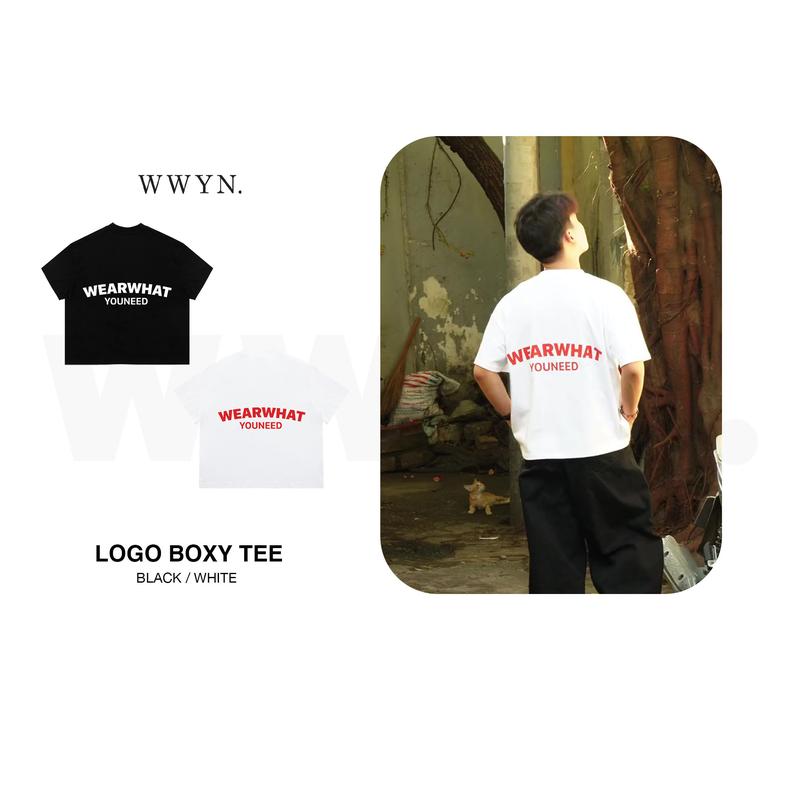 Áo thun WWYNSTU BOXY TEE basic logo tee black / white cotton 250GSM 0