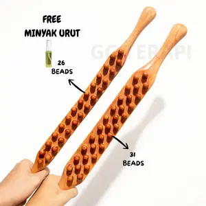 Tongkat Pijat Kayu Guasha 100% Kayu Mahoni Asli Alat Pijat Punggung Leher Terapi Badan Pegal & Masuk Angin Tubuh Pijit