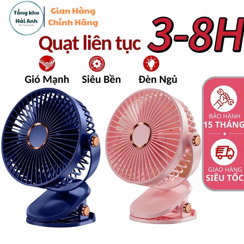 Quạt Kẹp Bàn Tích Điện Mini Đa Năng - 5 Tốc Độ Gió, Xoay 360 Có Kèm Dây Sạc
