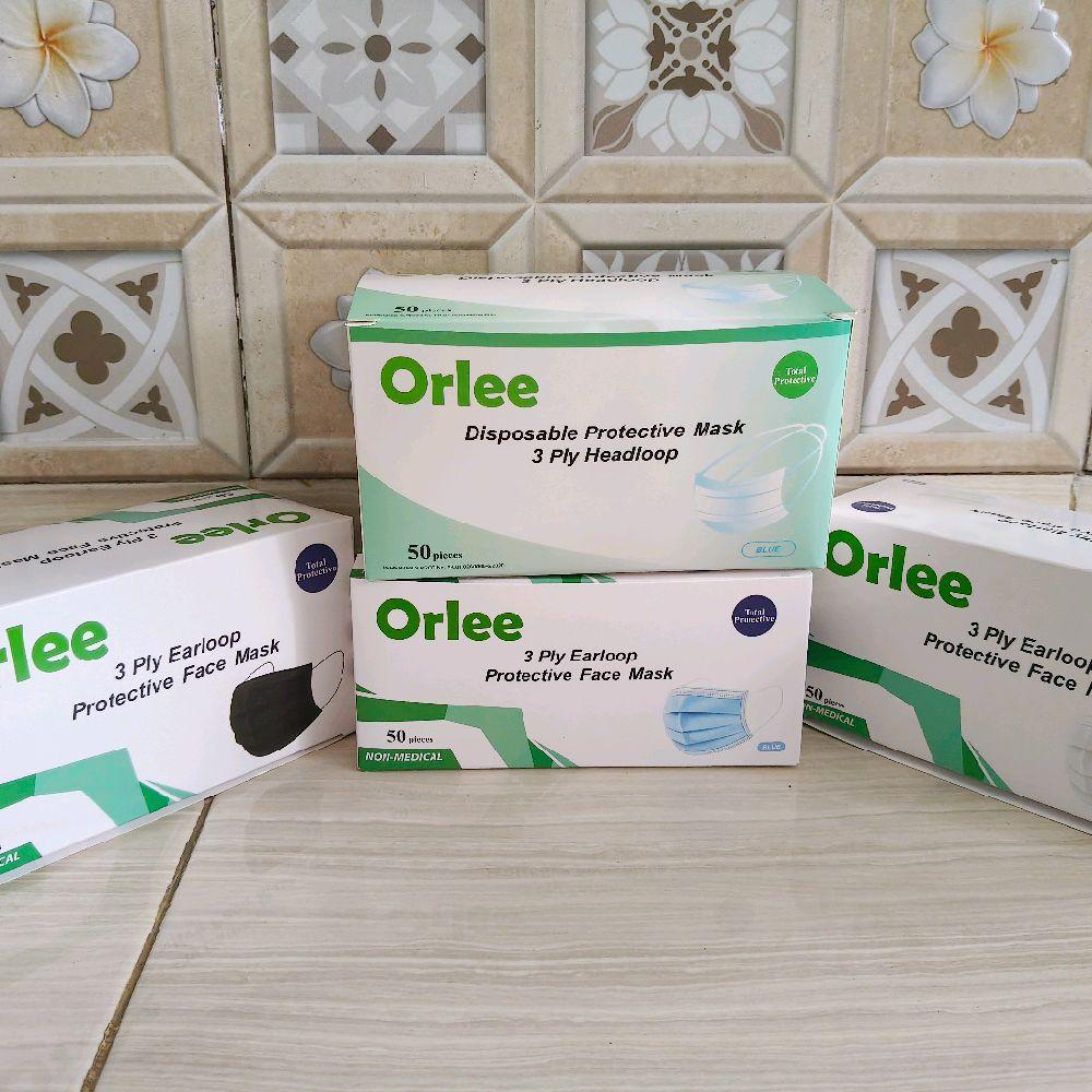 masker orlee masker kesehatan 3lapis 1box isi 50lembar - cantol hitam