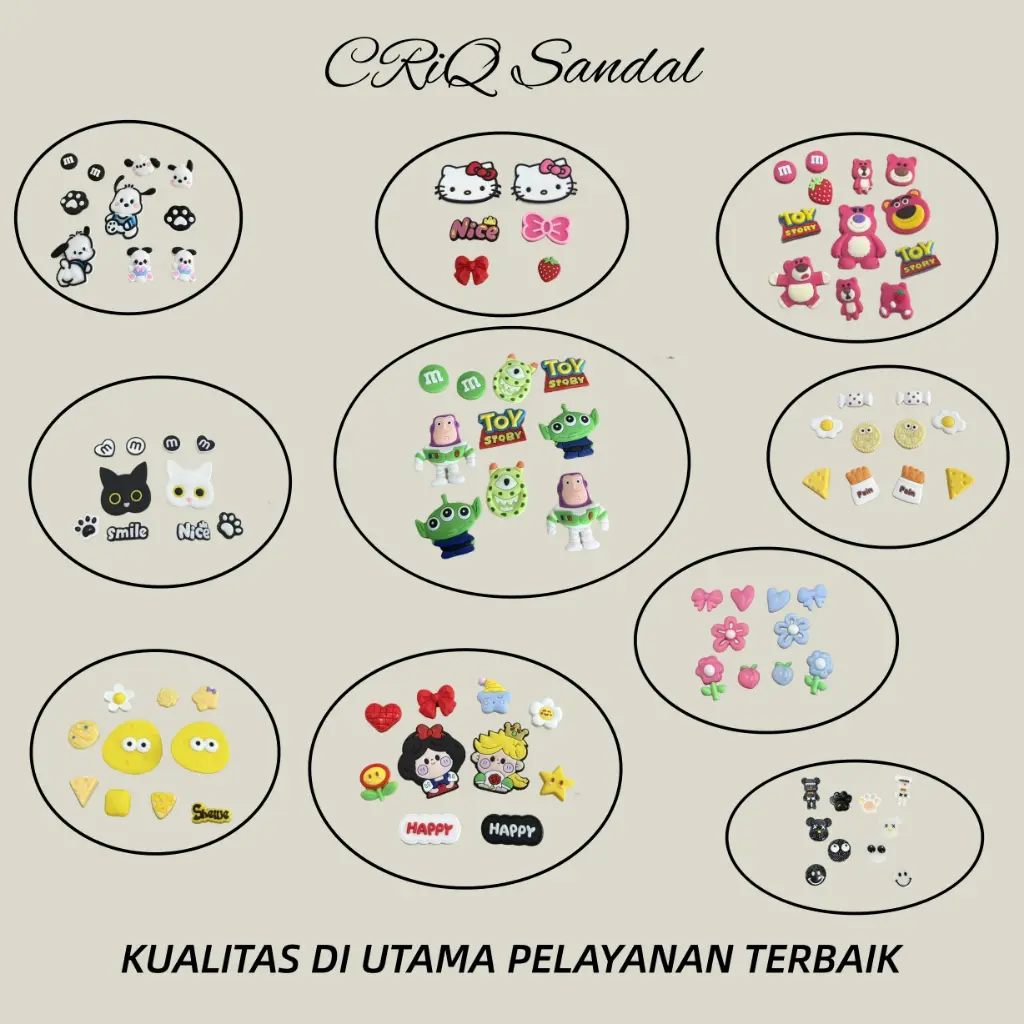 CRIQ - Hiasan Sandal Lubang Premium Set Lengkap - Charms Aksesoris Sepatu Semua Tipe Sandal Lubang
