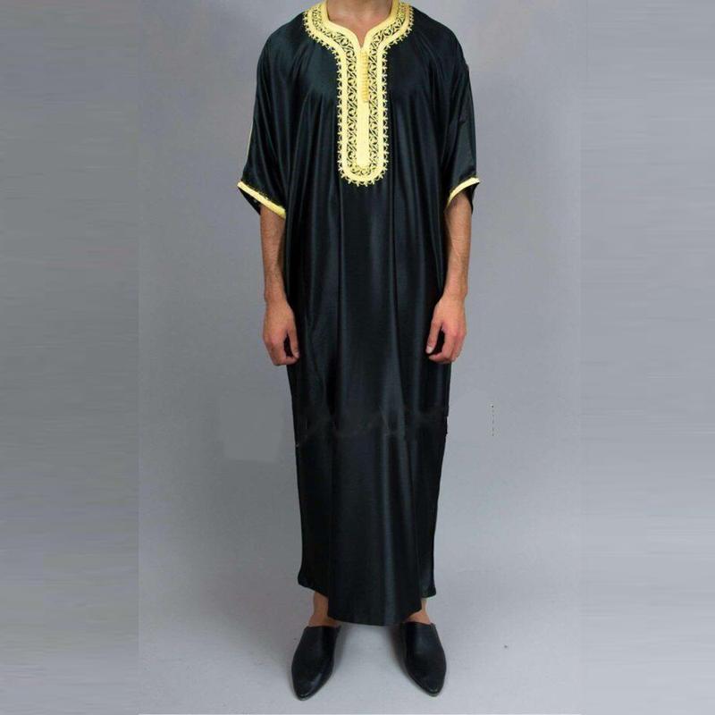New Men's Muslim Robe Arabic Robe Long Sleeve Embroidered Black ...