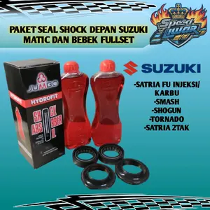 SEAL SHOCK DEPAN SUZUKI SHOGUN SMASH SKYWAVE + TUTUP ABU SHOCK PLUS OLI JUMBO 100 ML SET untuk Motorbike Motorcycle