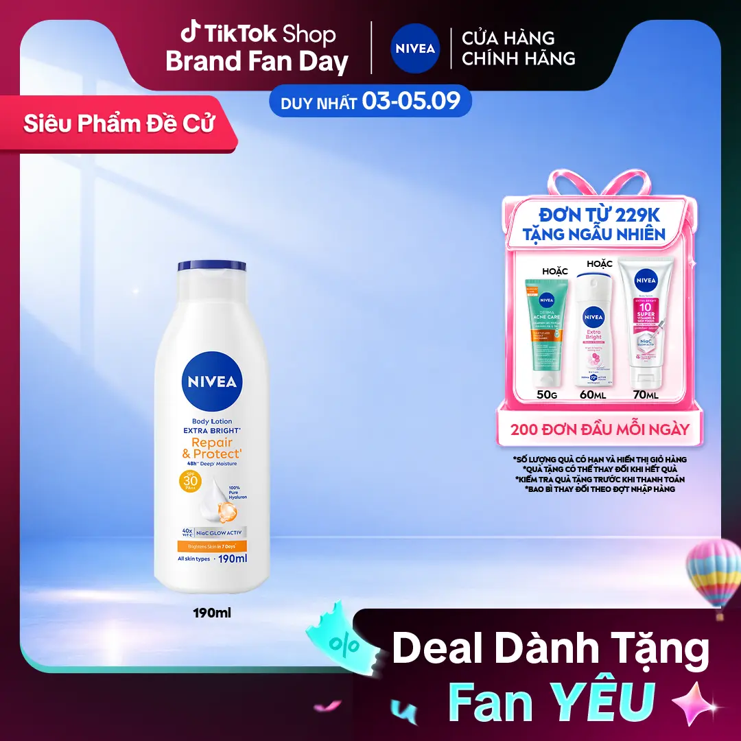 Sữa Dưỡng Thể Nivea Extra Bright Phục Hồi & Chống nắng 200m/350ml - 99562/88311