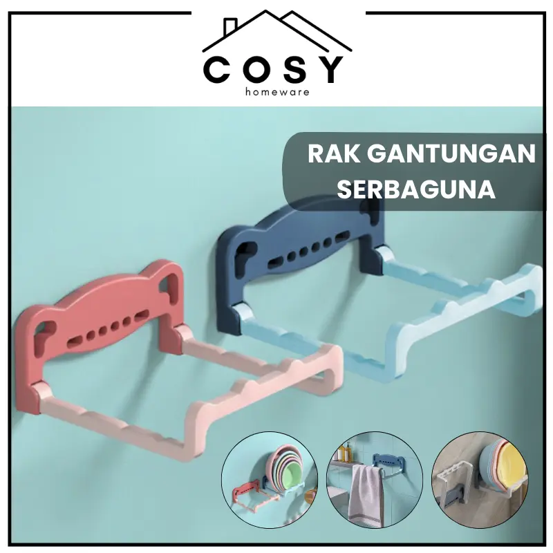 COSY Rak Gantungan Baskom Dinding / Rak Handuk Kamar Mandi Dapur Serbaguna Tanpa Paku Peralatan