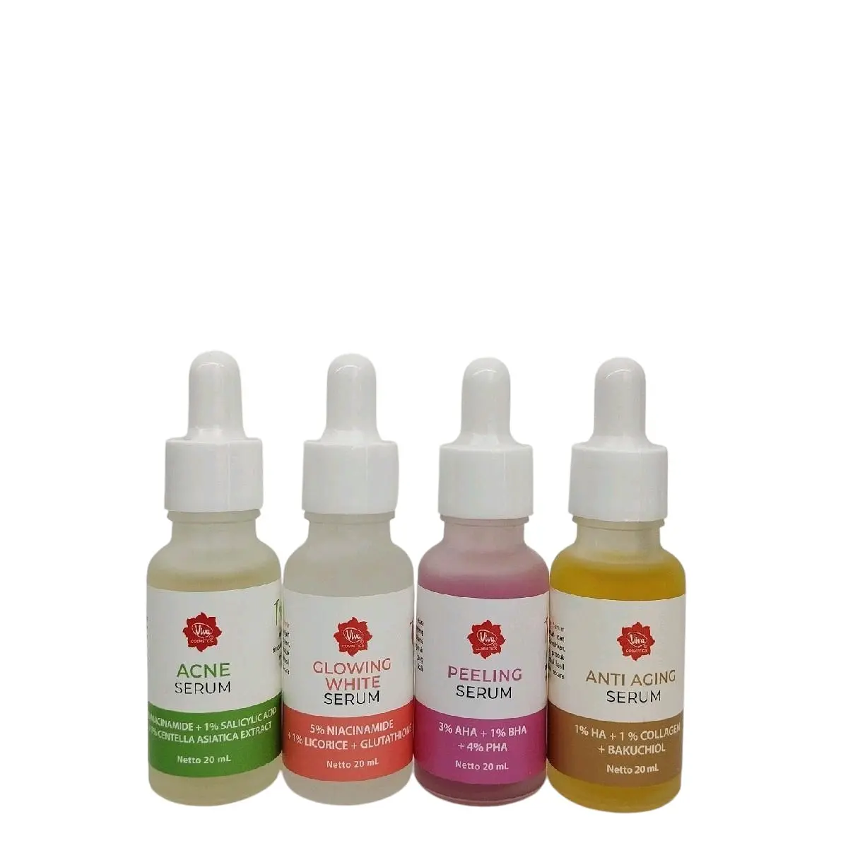 Viva Cosmetics Serum 20ml Serum Glowing/Acne/Peeling/Anti Aging Extract Glutathione Mencerahkan Wajah Pha Niacinamide Tetes Kering