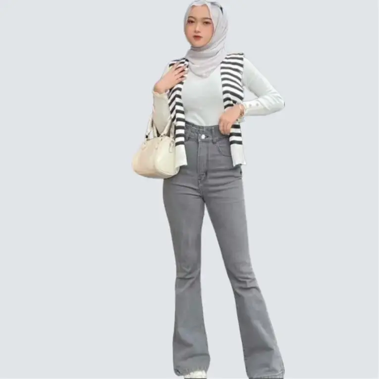 Highwaist Cutbray Jeans Wanita || Celana Panjang Denim Cutbray Wanita Loose Melar