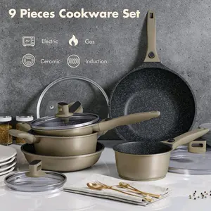 Peralatan Masak 9 Buah Set Cookware Ceramic Induction & Gas Cocok untuk Electric dan Gas