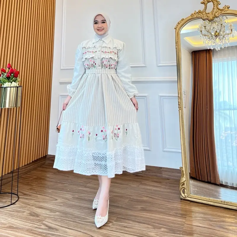 Midi Yuki Vintage Bordirr Gamis Muslim Katun 1