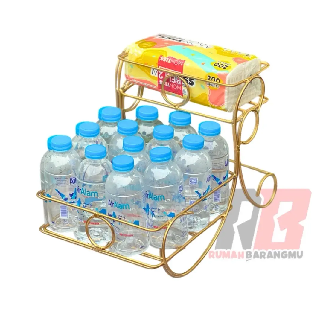 Rak Aqua Minuman Model Terbaru Anti Karat Warna Gold dengan Tempat Tisu Besi
