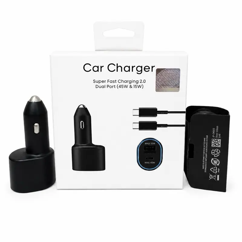 Car Charger Compatible For Samsung Dual Port 45W + 15W Super Fast Charging Cas Mobil