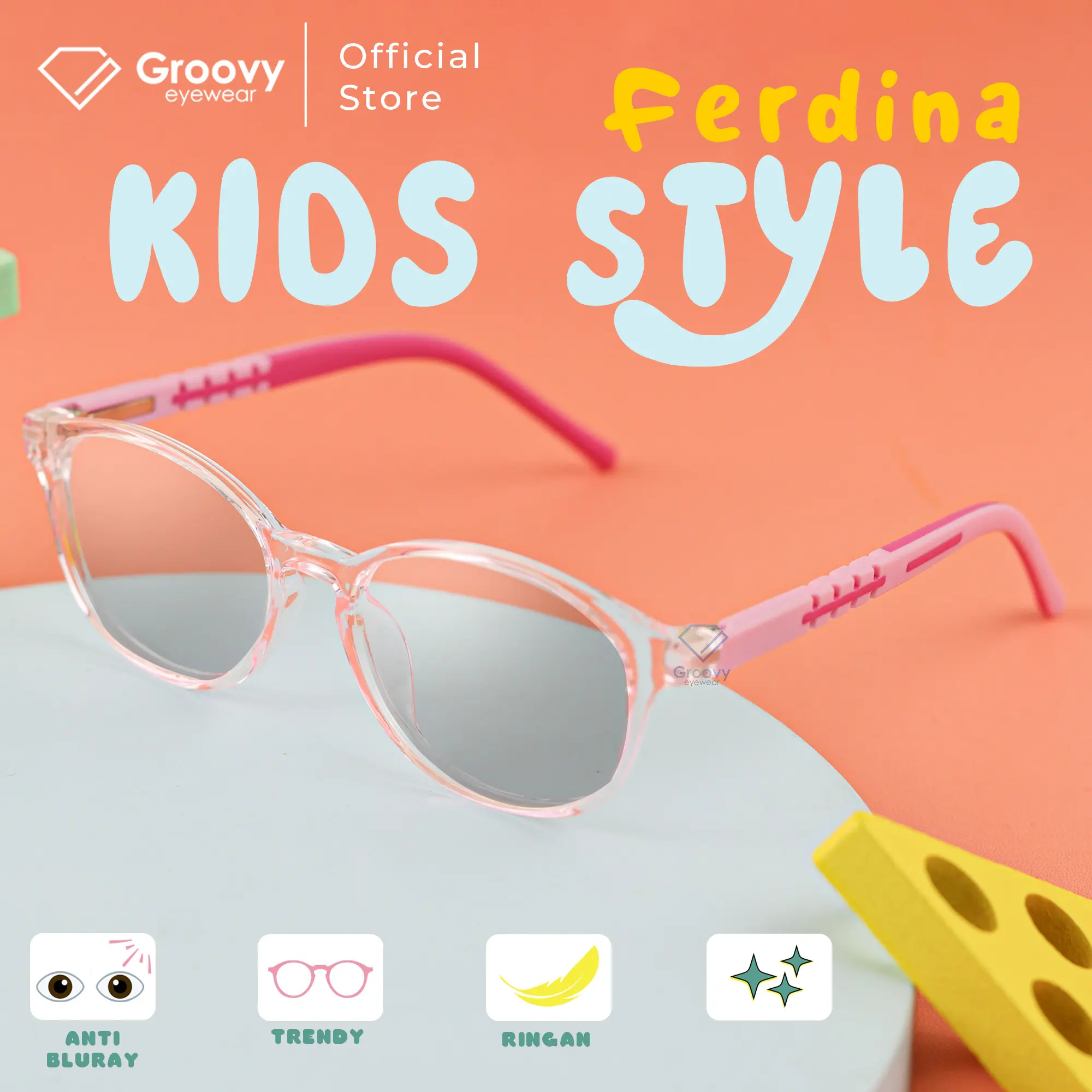 (Beli 1 Minus Dapat Ganci Obeng) Frame Kacamata Kids Ferdina Custome Lensa Antiradiasi Blueray Photocromic dan Bluecromic Fashion