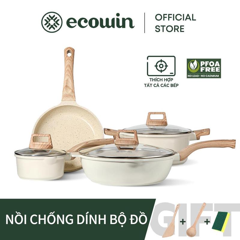  【Hot Sale Ecowin Cloud & Coco & Cyrret 4 Cái Bộ Dụng Cụ Nấu Ăn Bằng Gốm Dòng Bộ chảochốngdính Nồi Chiên+ Chảo + Chảo + Nồi Súp combo nhà bếp đầy đủ 
