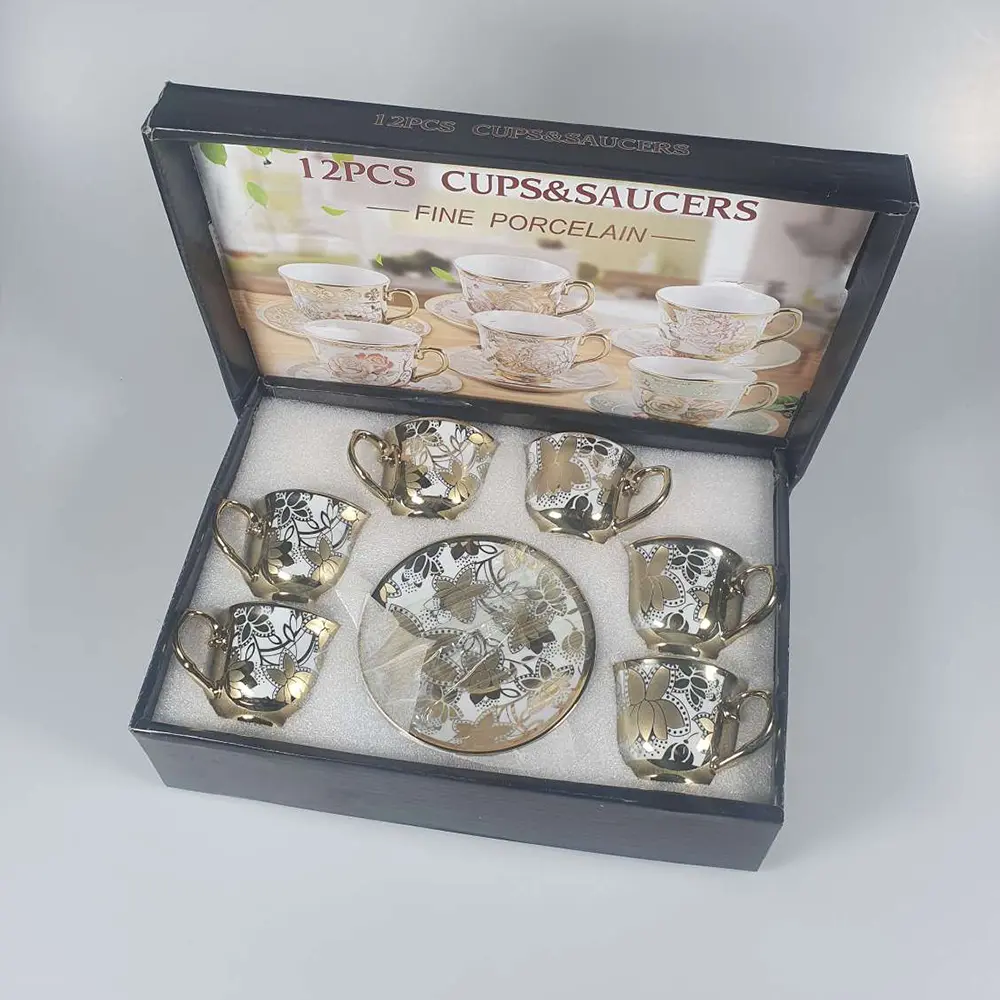 Set Cangkir Keramik SF 6in1 Electroplating 100ml A - SF141 - Emas