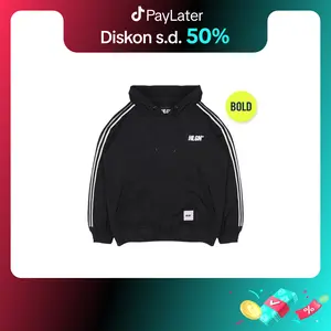 HOOLIGANS Hoodie Bold Linea 22.1 Black Hitam Garis Putih Pria Fleece Nyaman Basic Casual