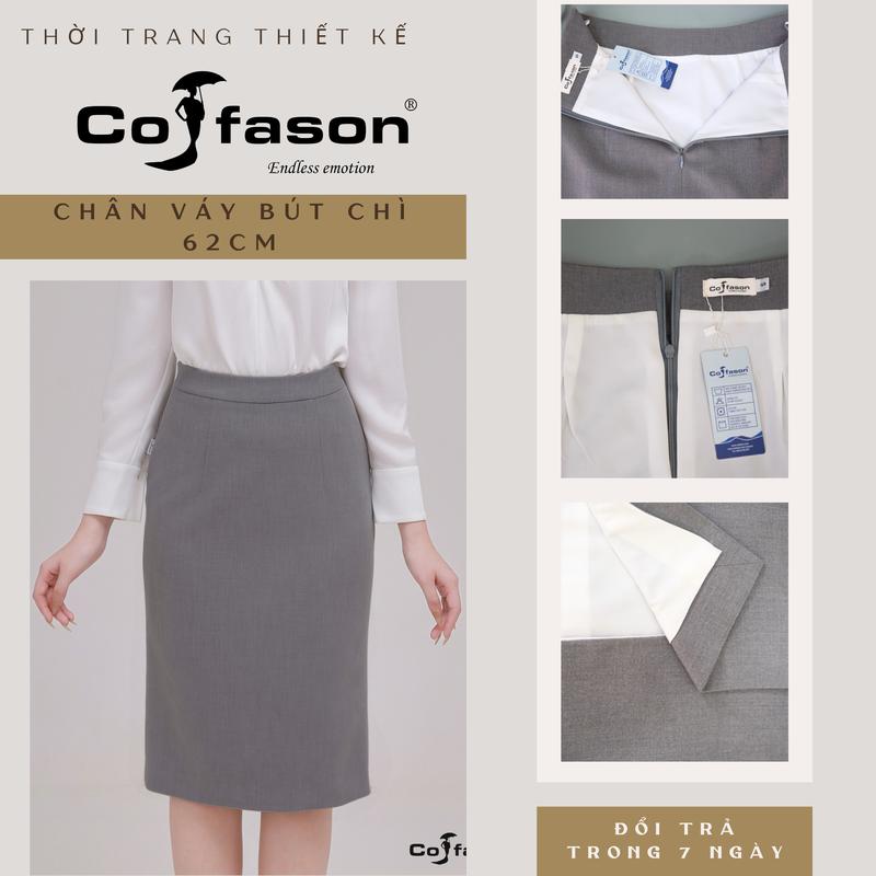 Cofason - CHÂN VÁY BÚT CHÌ CẠP 4CM 62cm, VẢI BOI HÀN QUỐC, MAY CAO CẤP - 3 Màu Xanh Đen Xám Đen - Size S M L XL - Thiết Kế Sang Trọng Cho Nàng Đi Làm - Thời Trang Công Sở Đẹp