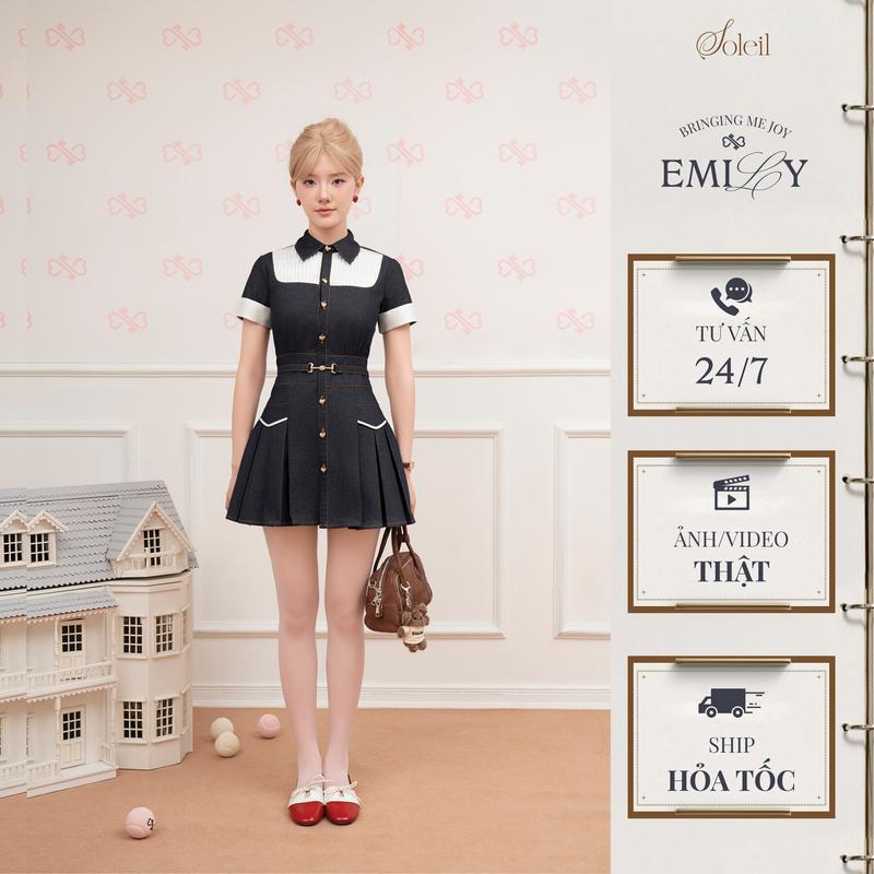 SOLEIL - Váy Đầm Nữ BELTIE SET Thiết Kế Denim Phối Trắng Thanh Lịch Hiện Đại phong cách tiểu thư Hàn Quốc - VD137