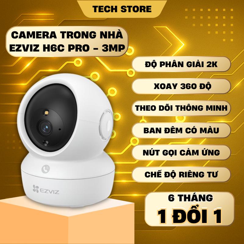  Camera Ezviz H6C pro 2K - 3MP - Ghi hình màu ban đêm - Quay quét 360 độ- Lắp đặt trong nhà - Còi hú báo động - Đàm thoại hai chiều - Nút gọi trên camera 