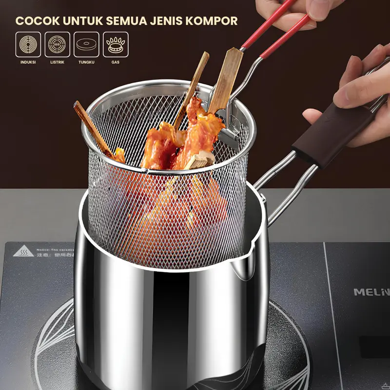 [GRATIS TATAKAN] Funnycook 4 in 1 Mini Deep Fryer Panci Penggorengan Kentang Saringan Minyak dan Capitan Makanan Multifungsi Kitchenware 2
