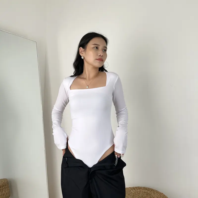 Lassmee | MINJI XL Baju Atasan Wanita Long Sleeve Leher Kotak / Bodysuit XL Basic Polos Lengan Panjang Leher Kotak / Kaos Jersey Spandex XL Square Neck 3