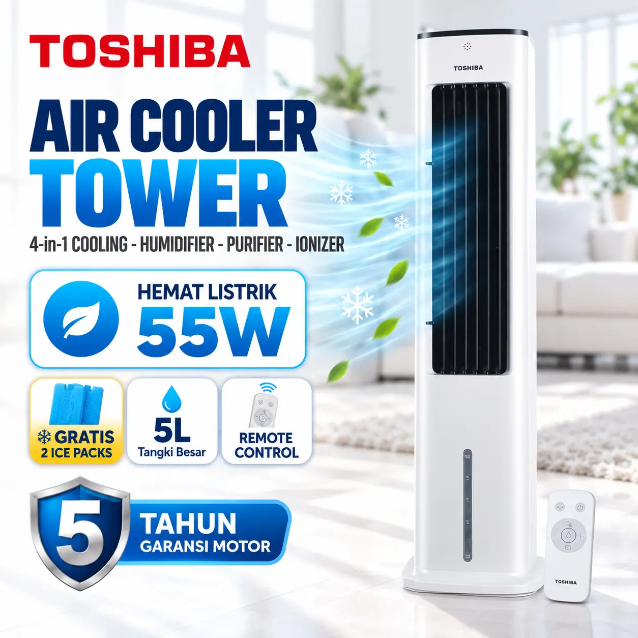 Toshiba Air Cooler 5L & 7L Remote Control Low Watt F-AEZ60ID & F-AEZ80ID Pendingin Udara Portable