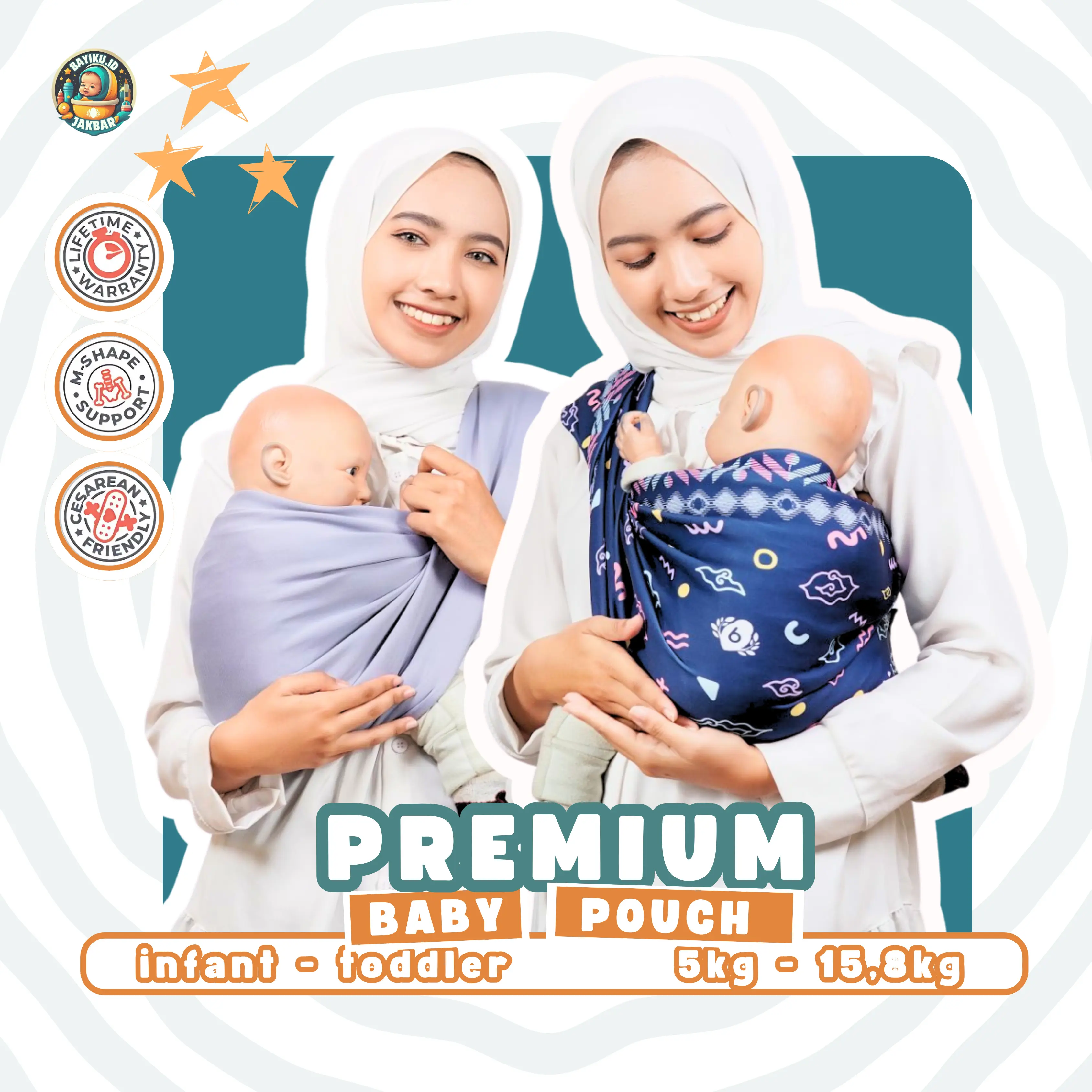 Premium Baby Pouch BAYIKU.ID Geos Instant Bahan Premium 1 Loop tersedia Motif dan Polos