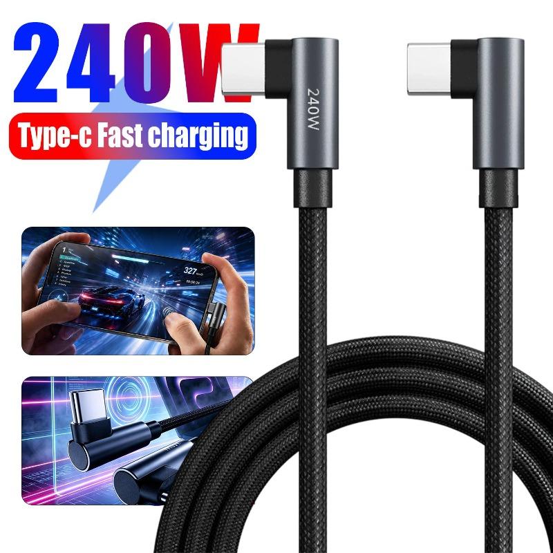 Cáp dữ liệu Type‑C xoắn nylon, gập đôi, công suất 240 W, dài 1,5 m, hỗ trợ sạc nhanh PD, kết nối Type‑C với Type‑C