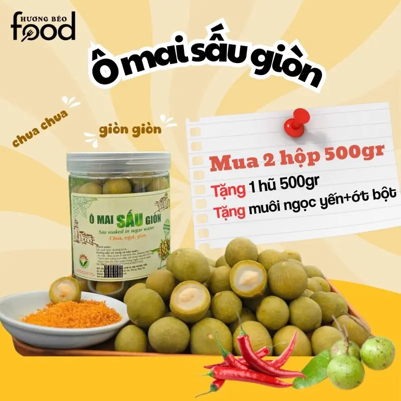 (2 hộp tặng 1)ômai sấu giòn chua ngọt Hương béo+ quà tặng
