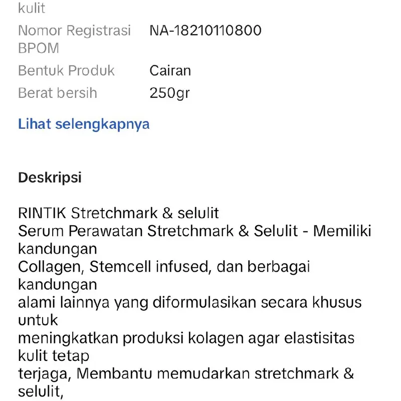 Rintik Skincare Stretch Mark oil pudarkan Stretch Mark selutut bekas luka mengandung Collagen & Stem Cell 2