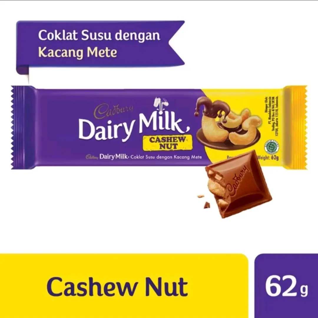 [Gratis 1] 2 Coklat Cadburry Dairy Milk Cashew Nut 62 Gram Food Chocolate Snack Mede Susu valentine