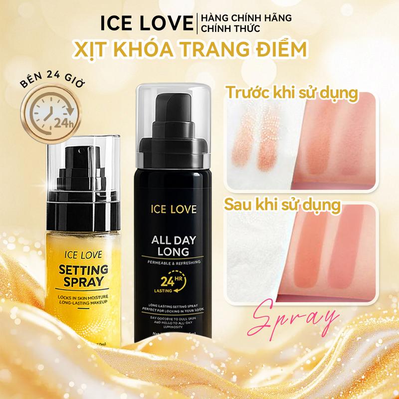  Xịt Khoá Nền Trang Điểm Lâu Trôi ICE LOVE Kiểm Soát Dầu Không Thấm Nước Không Chứa Cồn Hoàn Thiện Sáng Bóng Lâu Trôi Có Sẵn Trong 50ml Và 65ml 