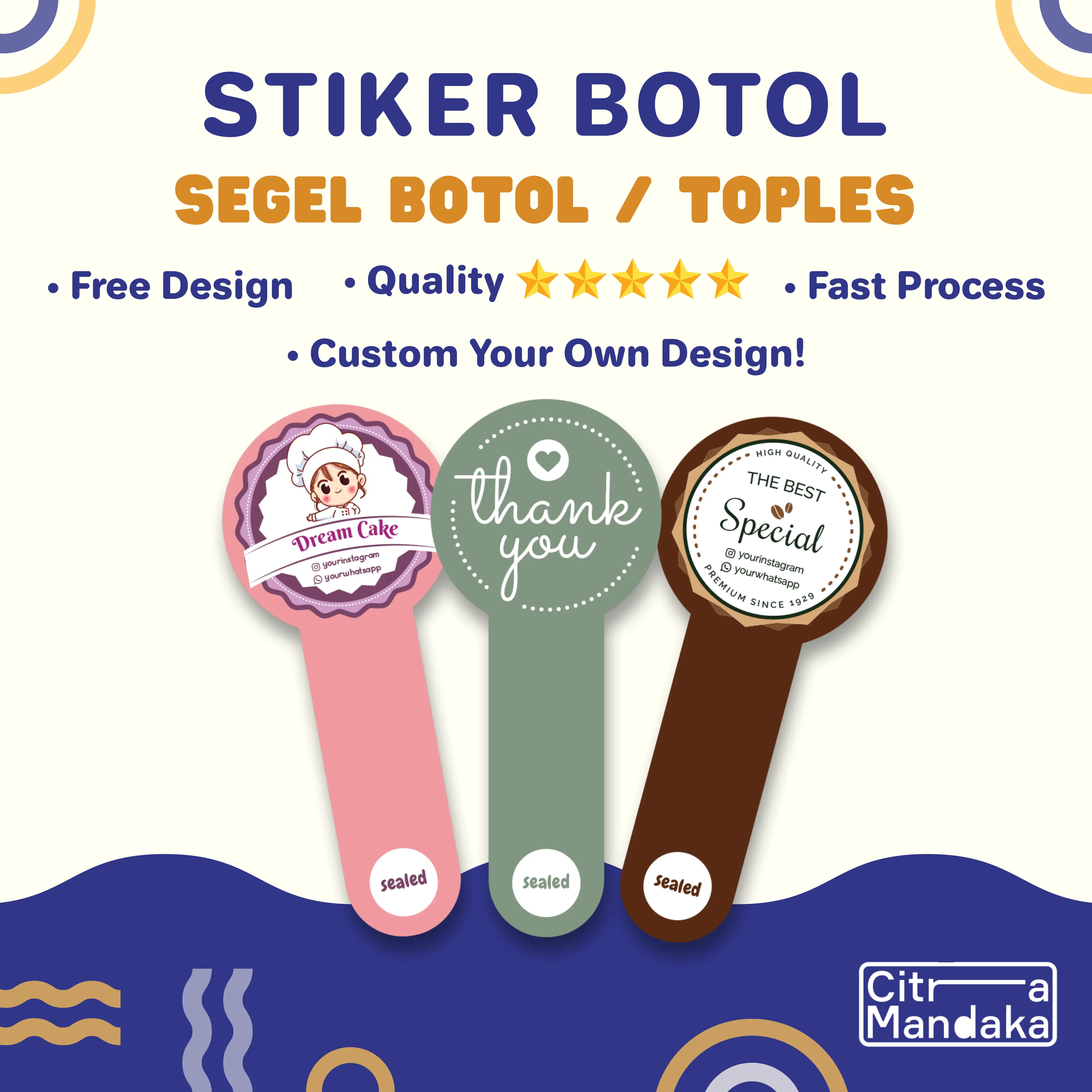Cetak Stiker Segel Botol Custom Sticker Segel Toples Kue Kering Kemasan Makanan Free Design