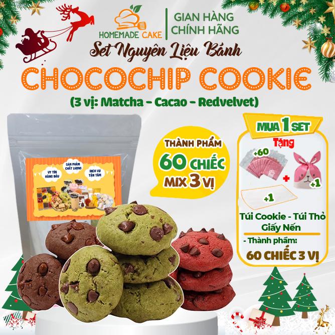 Set làm bánh Chocochip Cookie -60 CHIẾC MIX 3 VỊ- Nguyên liệu làm bánh quy Socola Chip Snack Ăn Vặt