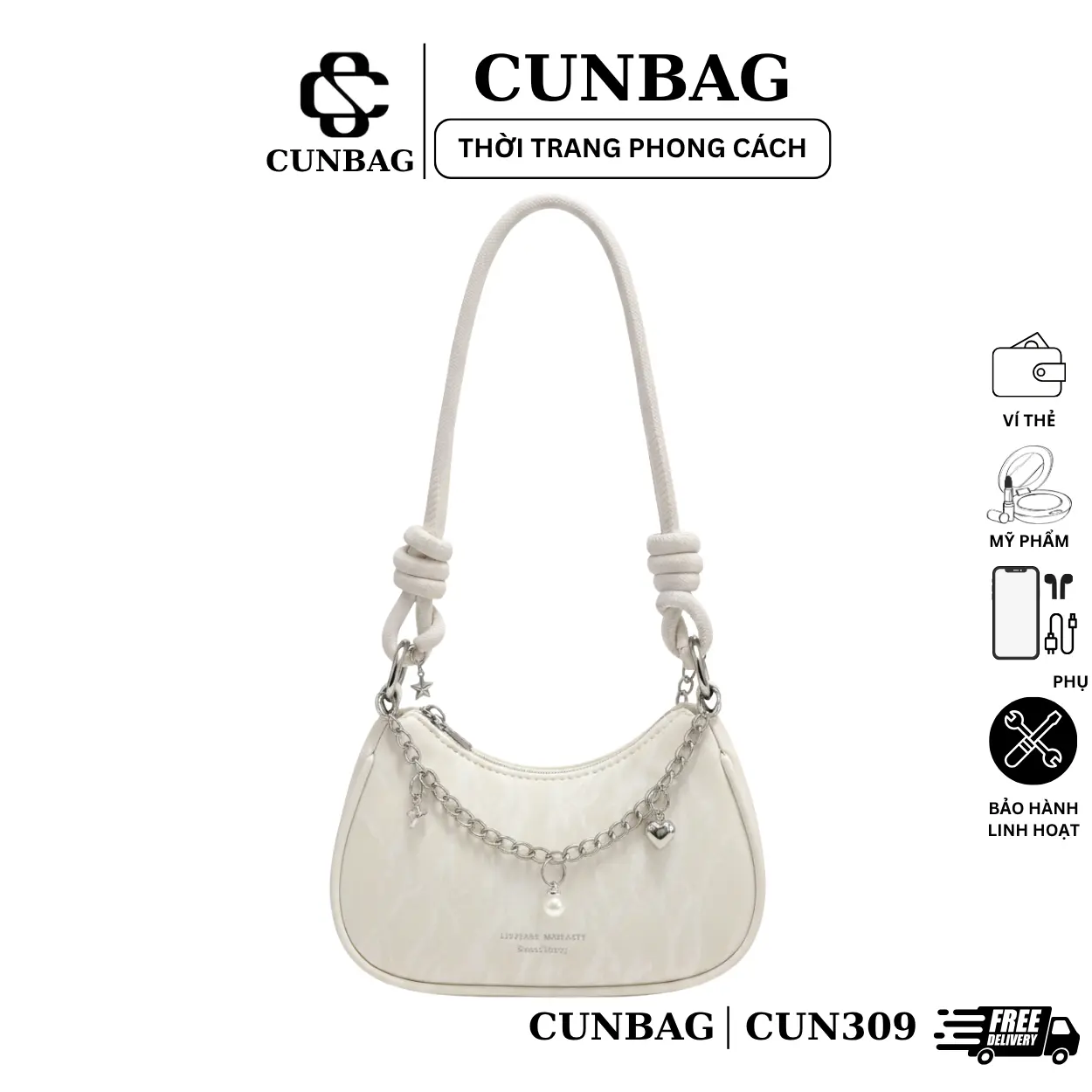 (Deal Độc Quyền) Túi Xách Nữ Kẹp Nách Đeo Vai Da Tuyết Nhung Xinh Dễ Thương  CUN309
