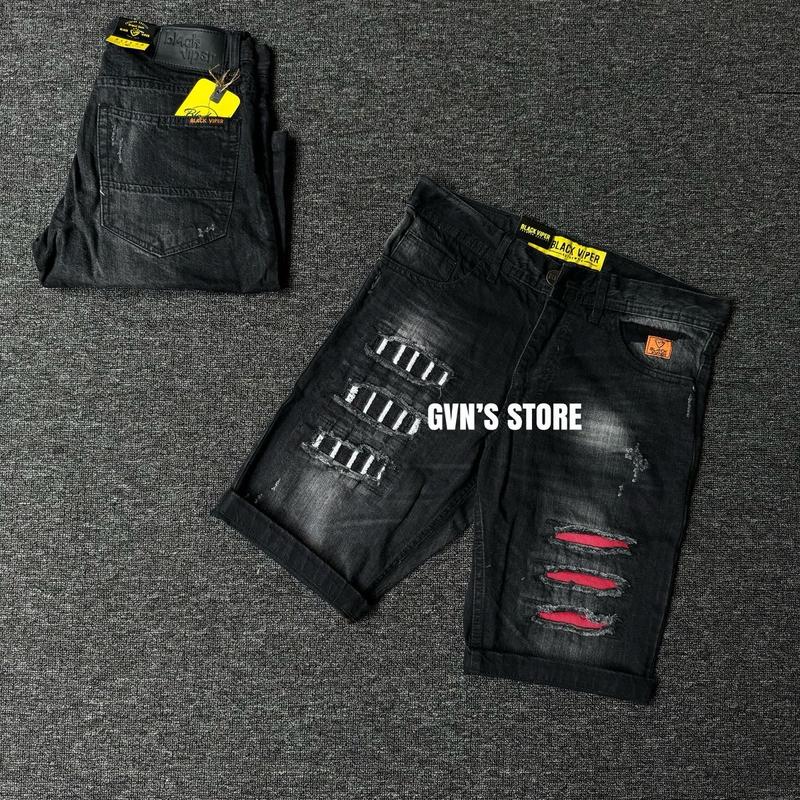 SiZE 28-33 [COD+GRATIS ONGKIR]Celana pendek Black viper terbaru motif catur slimfit denim distro santay starboy Jeans Tebal Lembut Stretch Pria Cowok Santai  Keren denim outfit 3